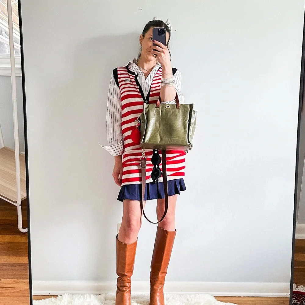 Sonia Rykiel Paris Red Cream Navy Stripe Knit Button Down Tunic Knit - Picture 6 of 6